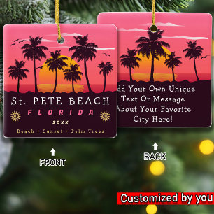 St. Pete Beach Florida Retro Sunset Palm Trees 80s Ceramic Ornament