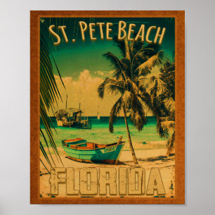 St. Pete Beach Florida Souvenir Vintage Palm Trees Poster