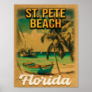 St. Pete Beach Florida Souvenir Vintage Palm Trees Poster