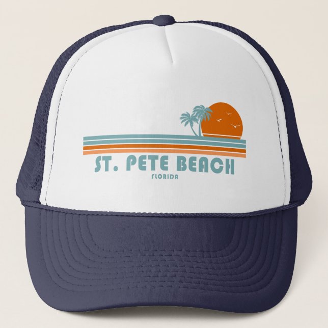 St. Pete Beach Florida Sun Palm Trees Trucker Hat (Front)