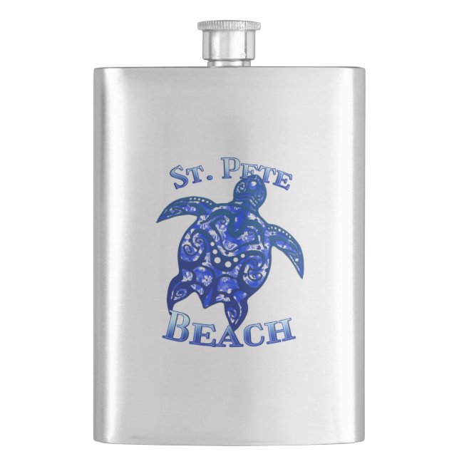 St Pete Beach Florida Vacation Tribal Turtle Hip Flask (Front)