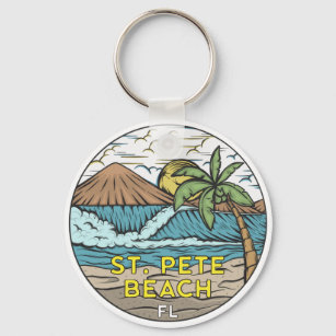 St Pete Beach Florida Vintage  Glass Key Ring