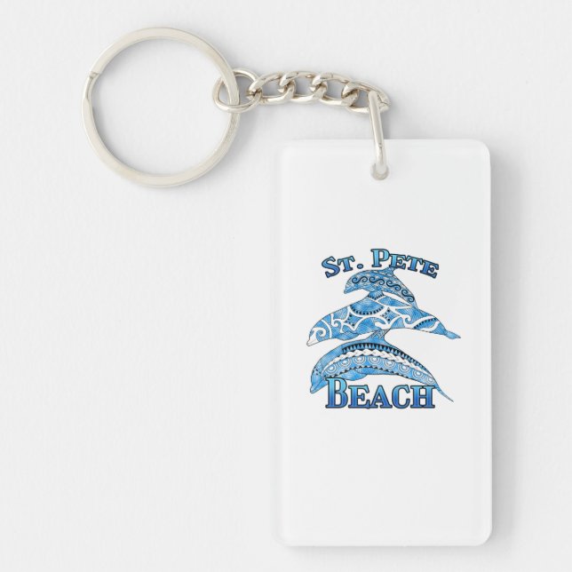 St. Pete Florida Beach Vacation Tribal Dolphins Key Ring (Front)