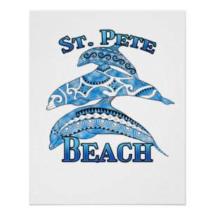 St. Pete Florida Beach Vacation Tribal Dolphins Poster