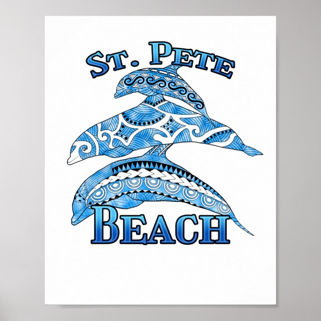 St. Pete Florida Beach Vacation Tribal Dolphins Poster (Front)