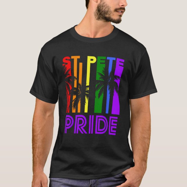 St Pete Pride Gay Pride LGBTQ Rainbow Palm Trees T T-Shirt (Front)