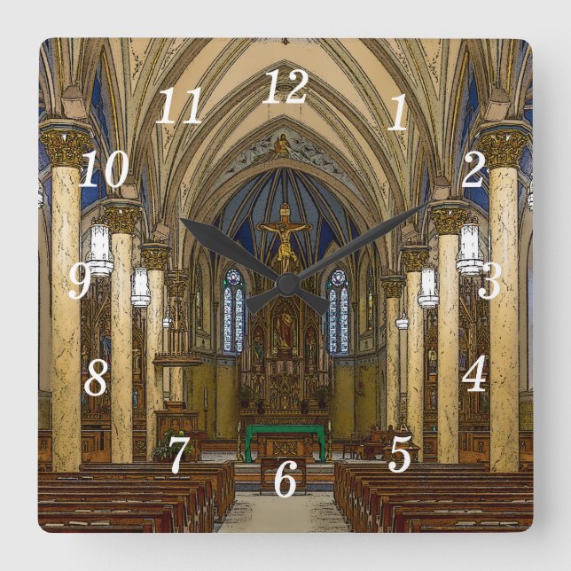 St Peter Catholic Church Painterly Square Wall Clock (Front)