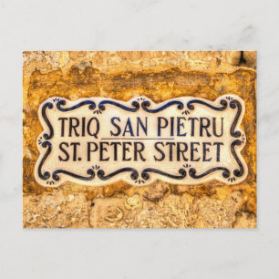 St Peter Street Sign Malta Holiday Postcard