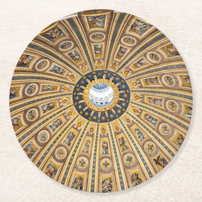 St. Peter's Basilica Dome - Vatican, Rome, Italy Round Paper Coaster (Front)