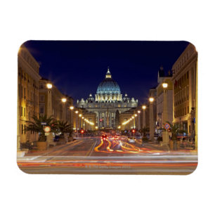 St Peter's Basilica towards end of road at night Magnet