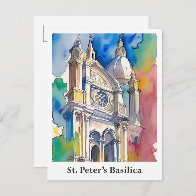 St. Peter's Basilica Vatican Watercolor Travel Postcard (Front/Back)
