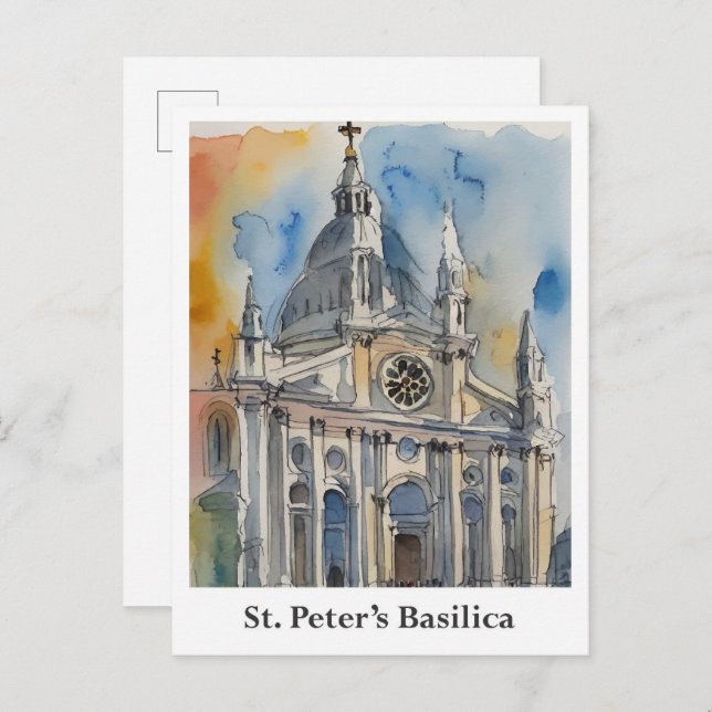 St. Peter's Basilica Vatican Watercolor Travel Postcard (Front/Back)