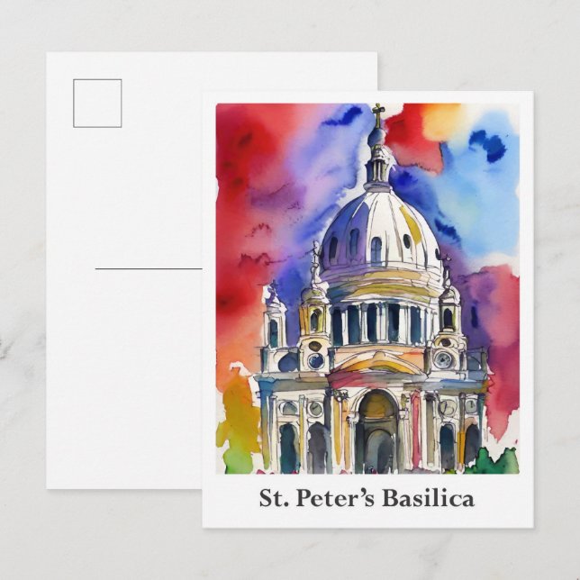 St. Peter's Basilica Vatican Watercolor Travel Postcard (Front/Back)