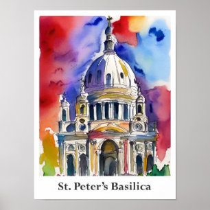 St. Peter's Basilica Vatican Watercolor Travel Poster