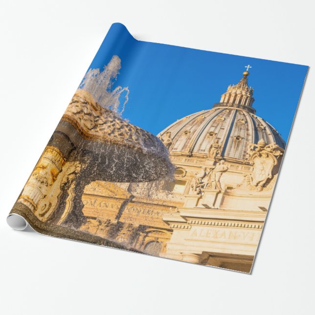 St Peter's Cathedral and fountain Rome Italy Wrapping Paper (Unrolled)