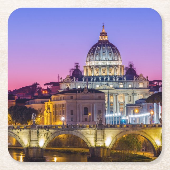 St Peter's Cathedral Vatican city Rome dusk Square Paper Coaster (Front)
