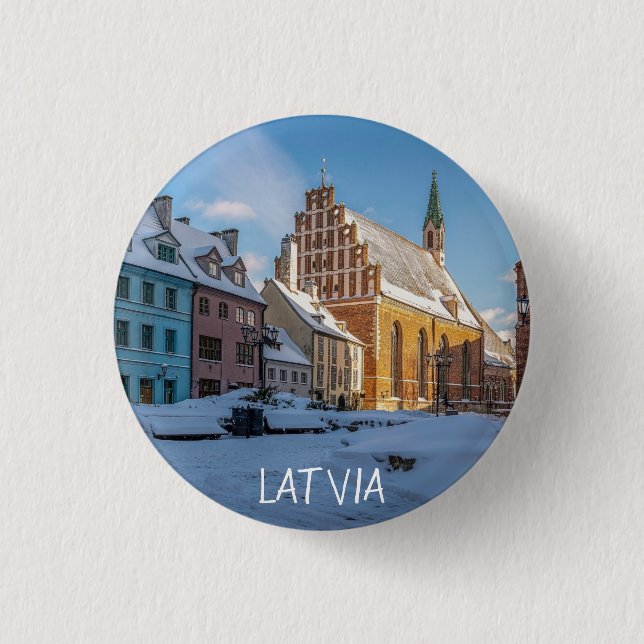 St. Peter's Church in winter in Riga, Latvia 3 Cm Round Badge (Front)