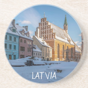 St. Peter's Church in winter in Riga, Latvia Coaster