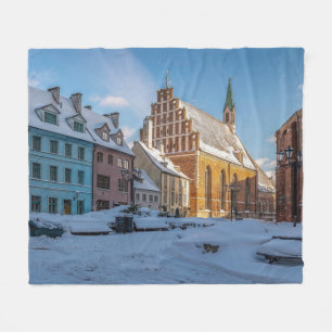 St. Peter's Church in winter in Riga, Latvia Fleece Blanket