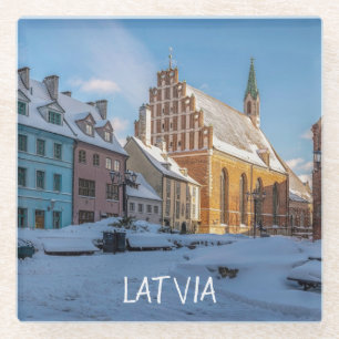 St. Peter's Church in winter in Riga, Latvia Glass Coaster