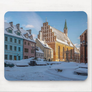 St. Peter's Church in winter in Riga, Latvia Mouse Mat