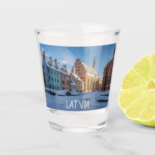 St. Peter's Church in winter in Riga, Latvia Shot Glass