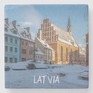St. Peter's Church in winter in Riga, Latvia Stone Coaster