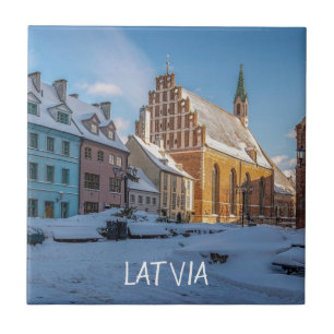 St. Peter's Church in winter in Riga, Latvia Tile