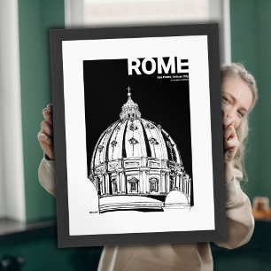 St Peter's Dome Vatican Ink Travel Sketch Poster