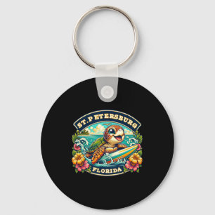 St. Petersberg Florida Cute Sea Turtle Surfing Key Ring