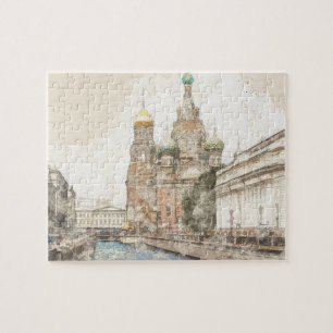 St. Petersburg Church Puzzle – Watercolor Travel