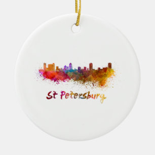 St Petersburg FL skyline in watercolor Ceramic Tree Decoration