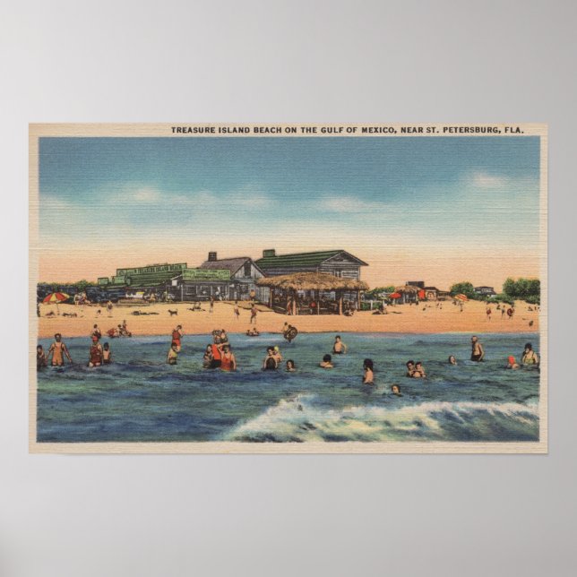St. Petersburg, FL - View of Treasure Island Poster (Front)