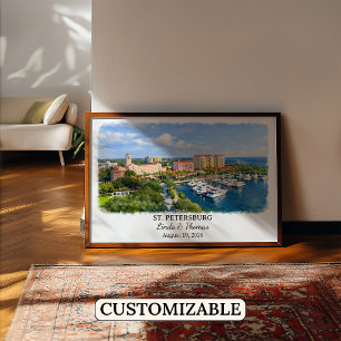 St. Petersburg Florida Poster, Watercolor, Custom Poster