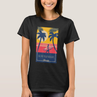 St Petersburg Florida Retro Surfer Beach Sunset De T-Shirt