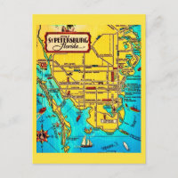 St. Petersburg Map Vintage Postcard