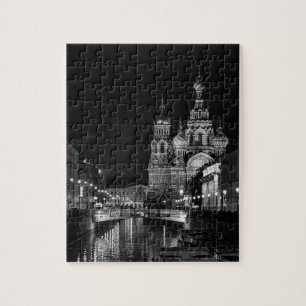 St Petersburg Russia at Night Black White City Jigsaw Puzzle