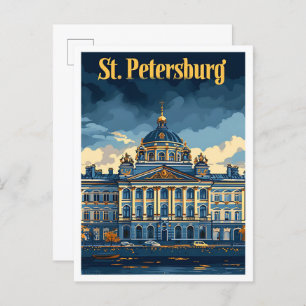St Petersburg Russia Vintage Travel Illustration Postcard
