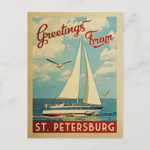 St. Petersburg Sailboat Vintage Travel Florida Postcard