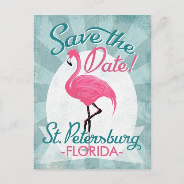 St Petersburg Save The Date Pink Flamingo Announcement Postcard (Front)