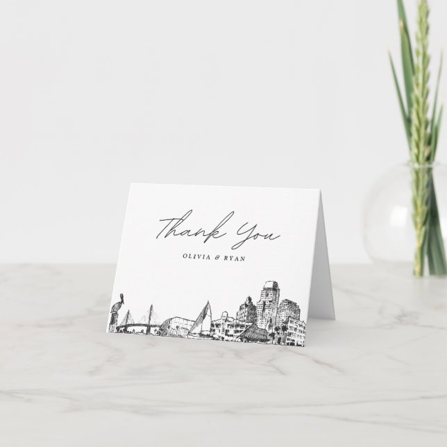 St. Petersburg Skyline Sketch Blank Thank You Card (Front)