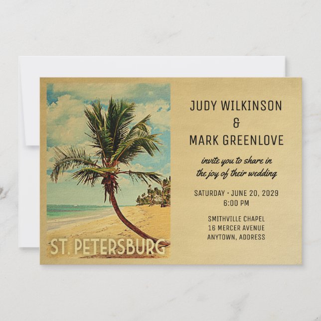  St. Petersburg Wedding Invitation Beach Palm Tree (Front)