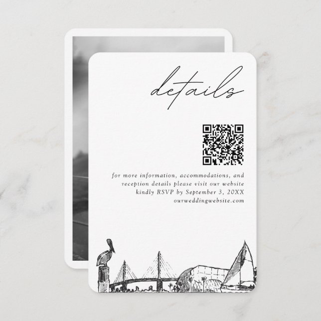 St. Petersburg Wedding Modern Details QR Code Enclosure Card (Front/Back)