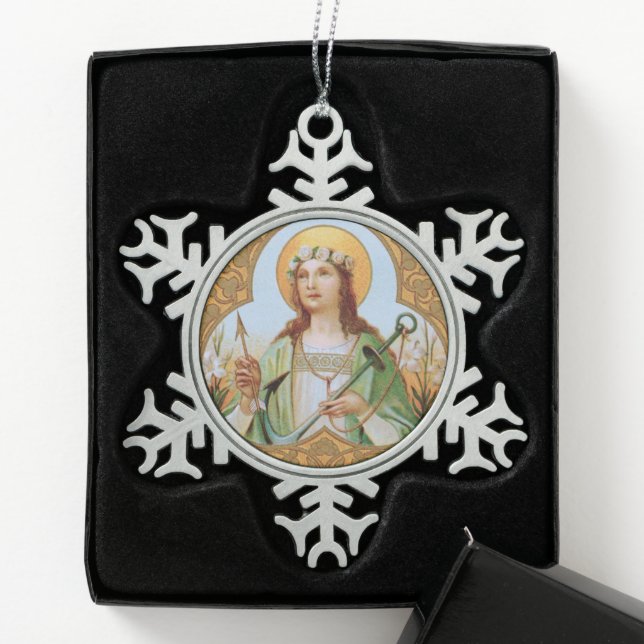 St. Philomena (BK 005) Snowflake Pewter Christmas Ornament (Box)