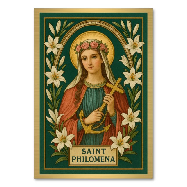 St. Philomena Catholic Wedding Table Card (Front)