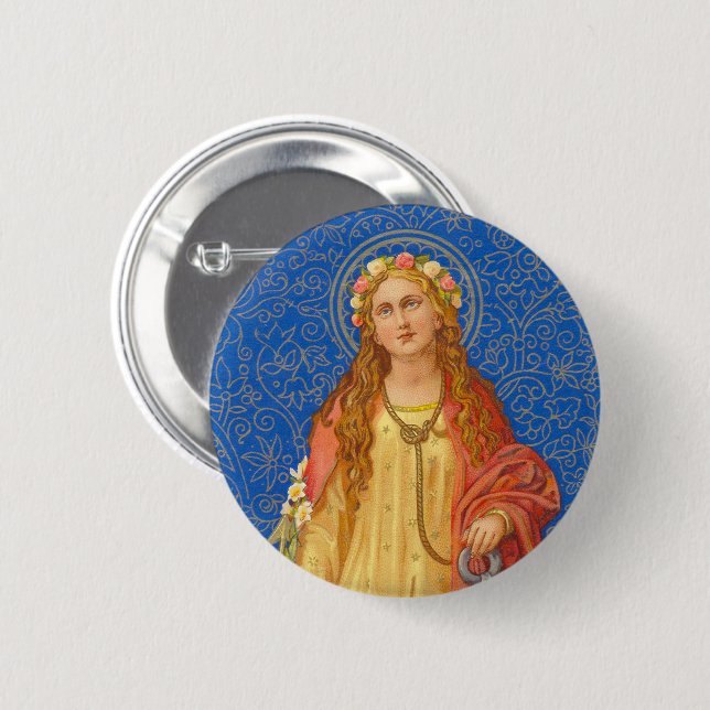 St. Philomena with Anchor (SNV 051) 6 Cm Round Badge (Front & Back)