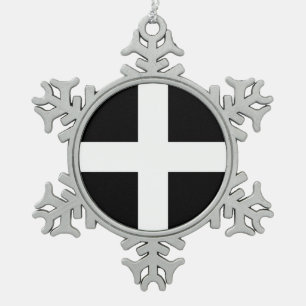 St. Piran’s flag / flag of Cornwall Snowflake Pewter Christmas Ornament