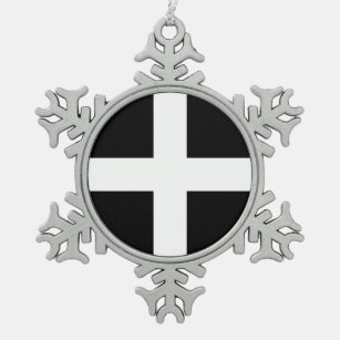 St. Piran’s flag / flag of Cornwall Snowflake Pewter Christmas Ornament