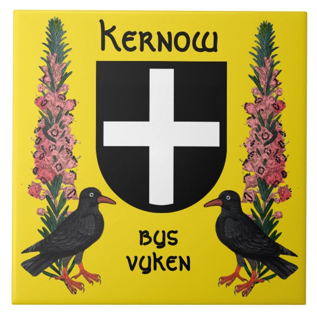 St. Piran's Shield with Cornish Heath and Choughs Tile (Front)