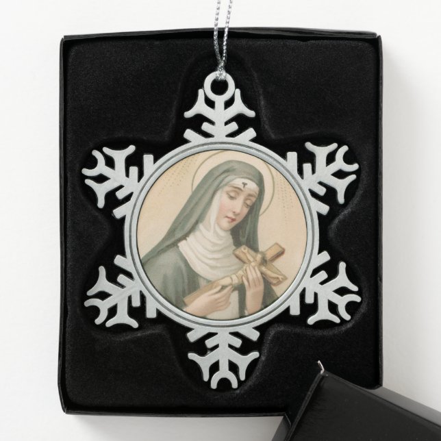 St. Rita of Cascia (M 015) Snowflake Pewter Christmas Ornament (Box)